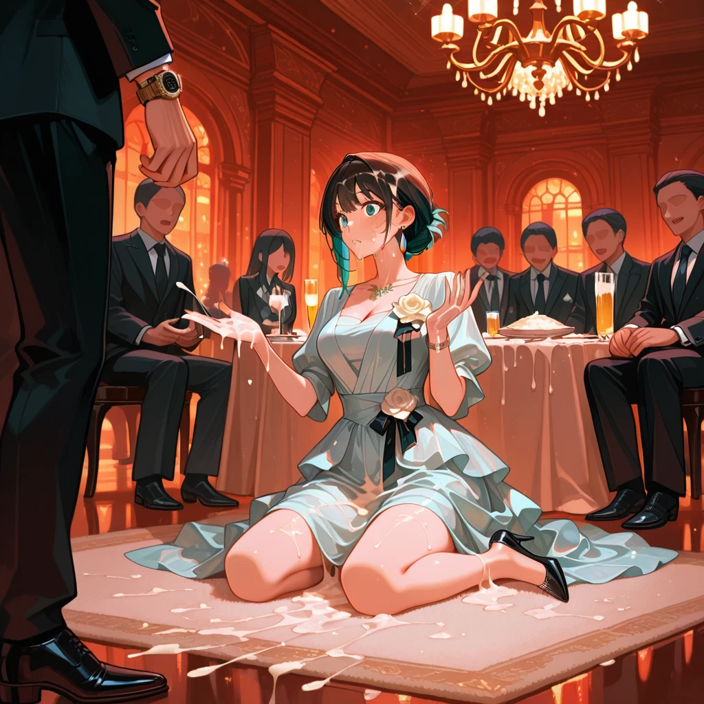 sitting, dress, multiple girls, high heels, black footwear, watch · Yamete.gg