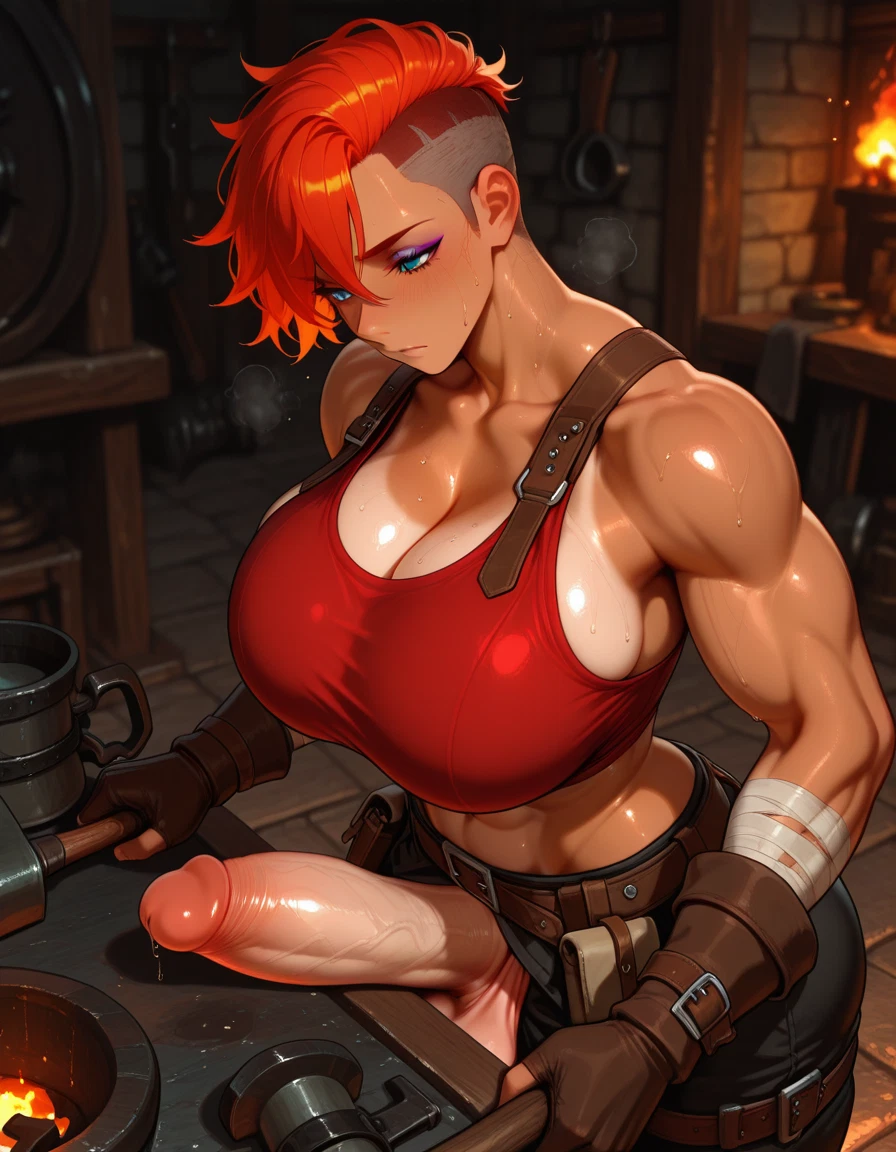 futanari, 1girl, breasts, penis, gloves, veins · Yamete.gg