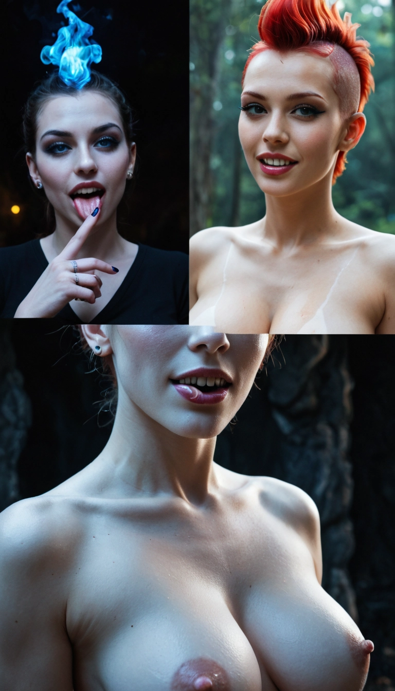 breasts, nipples, tongue, jewelry, tongue out, 1girl