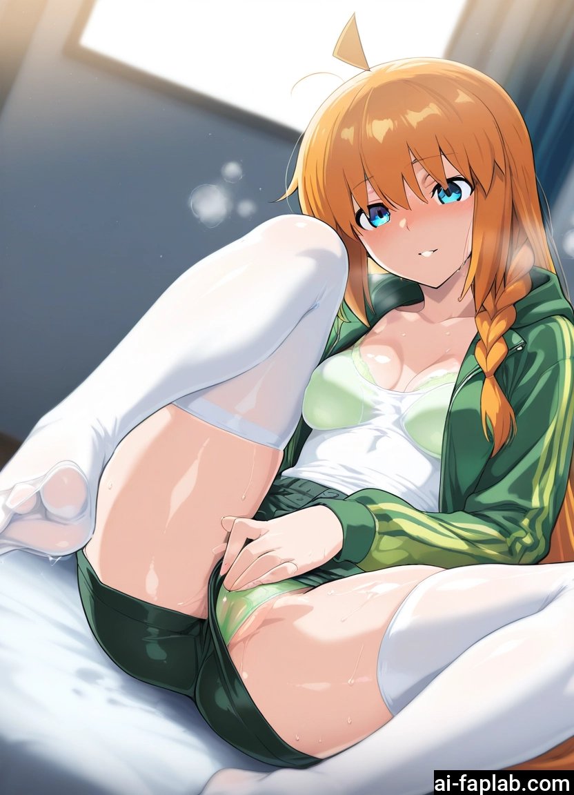 1girl, thighhighs, solo, breasts, shorts, blue eyes · Yamete.gg