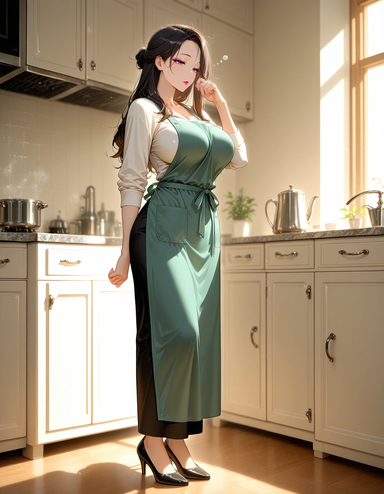 1girl, breasts, apron, high heels, long hair, large breasts · Yamete.gg
