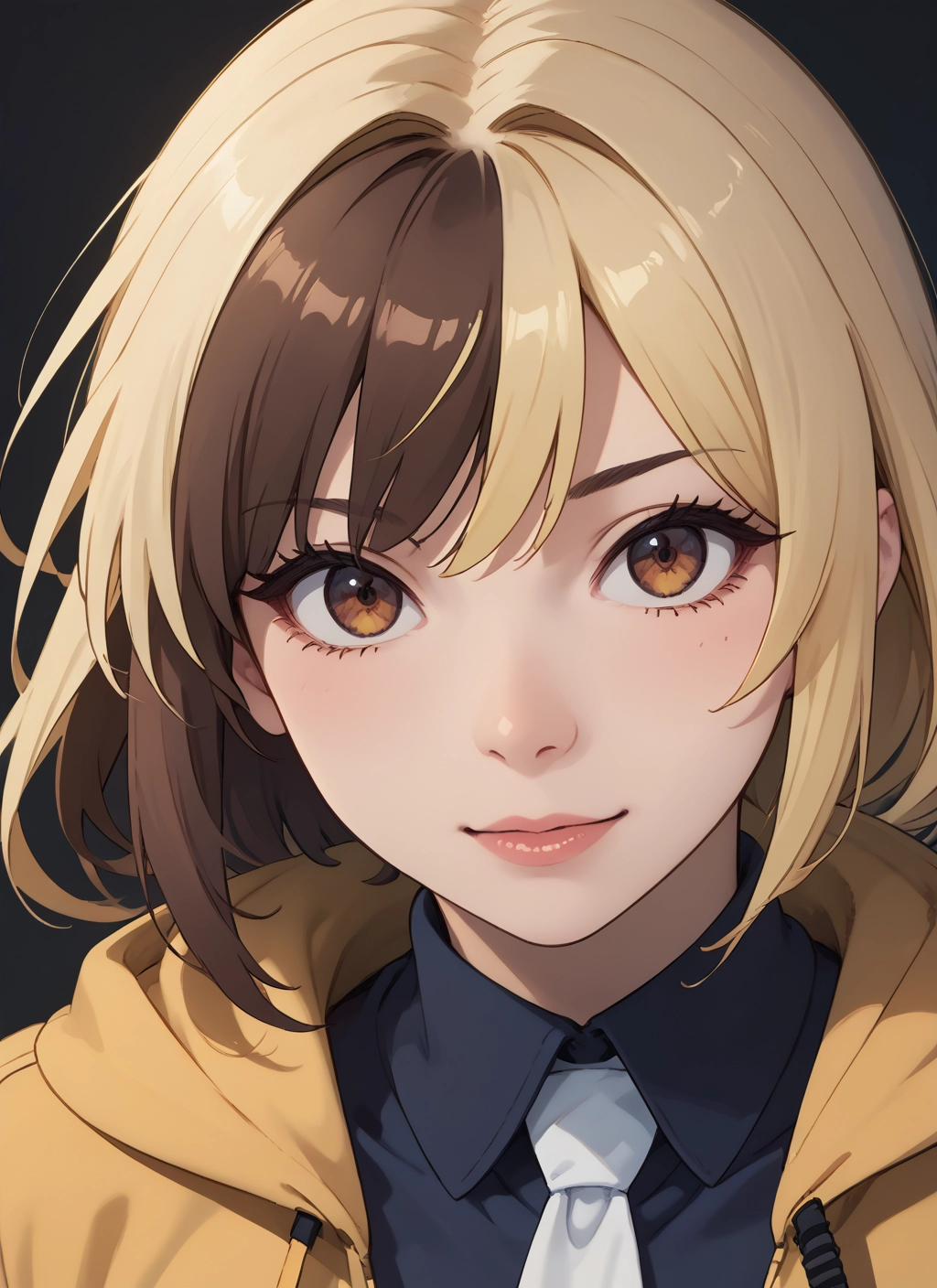 1girl, solo, looking at viewer, necktie, brown eyes, brown hair