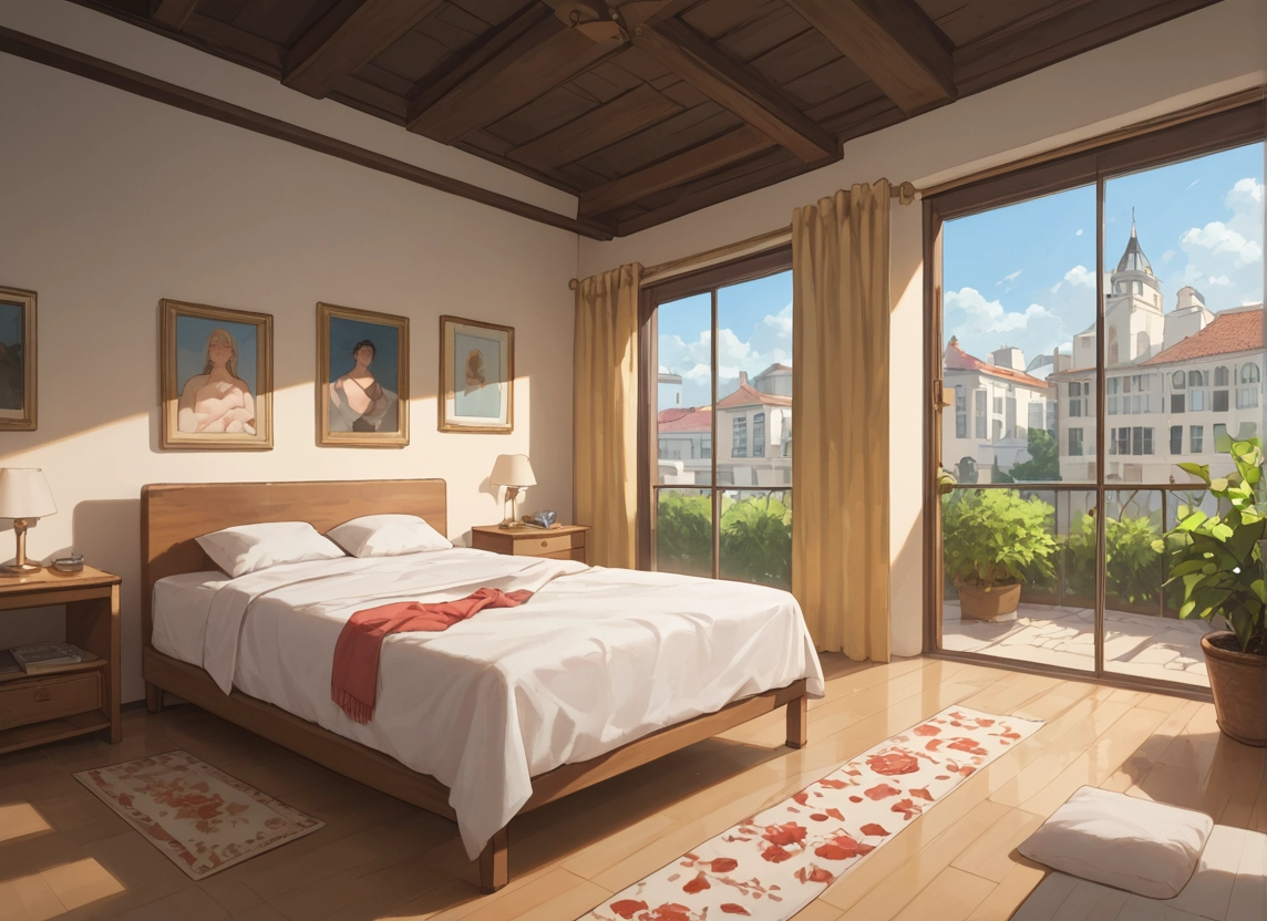 window, bed, pillow, scenery, plant, curtains · Yamete.gg