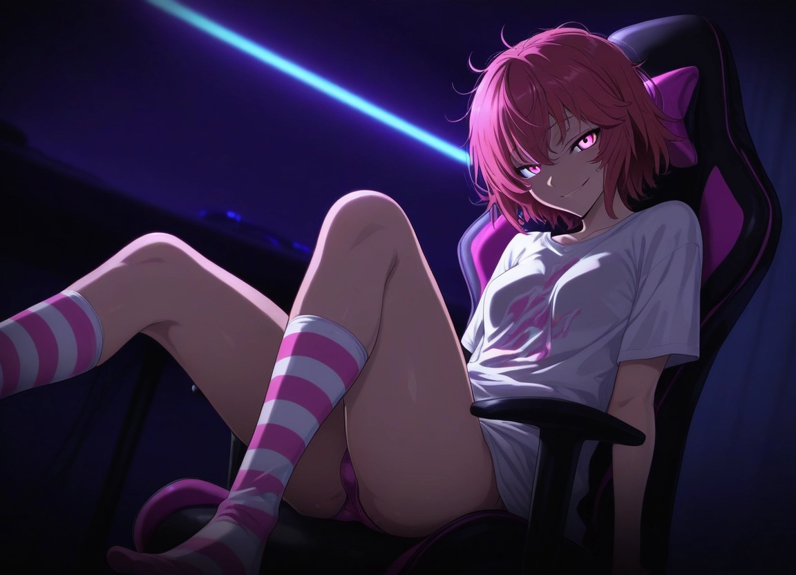 1girl, underwear, panties, striped, shirt, striped legwear · Yamete.gg