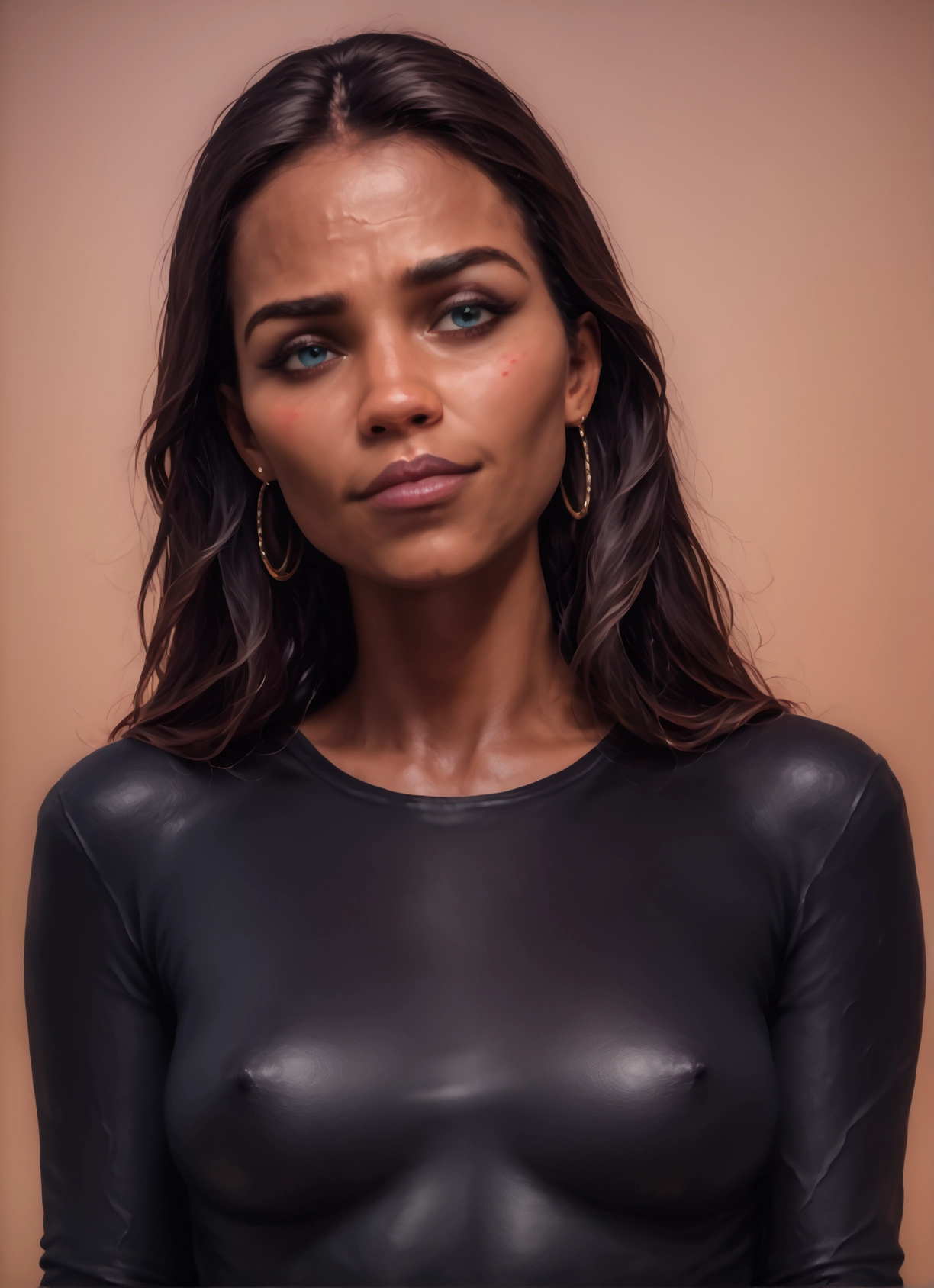 1girl, solo, jewelry, earrings, breasts, covered nipples · Yamete.gg