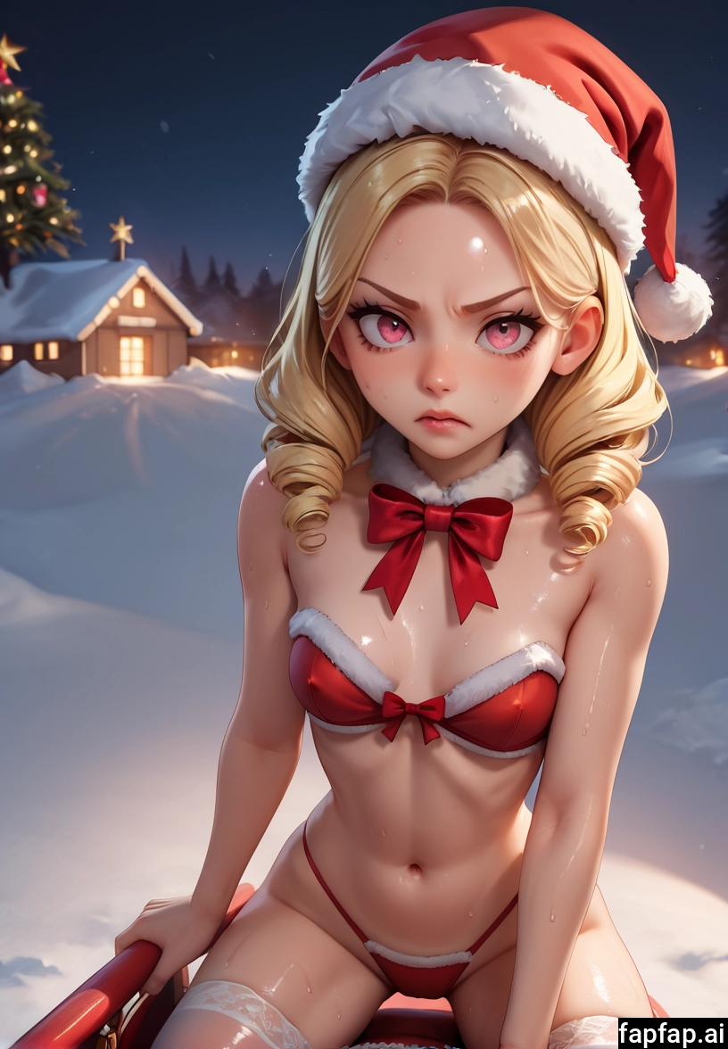 1girl, blonde hair, hat, santa hat, solo, thighhighs · Yamete.gg
