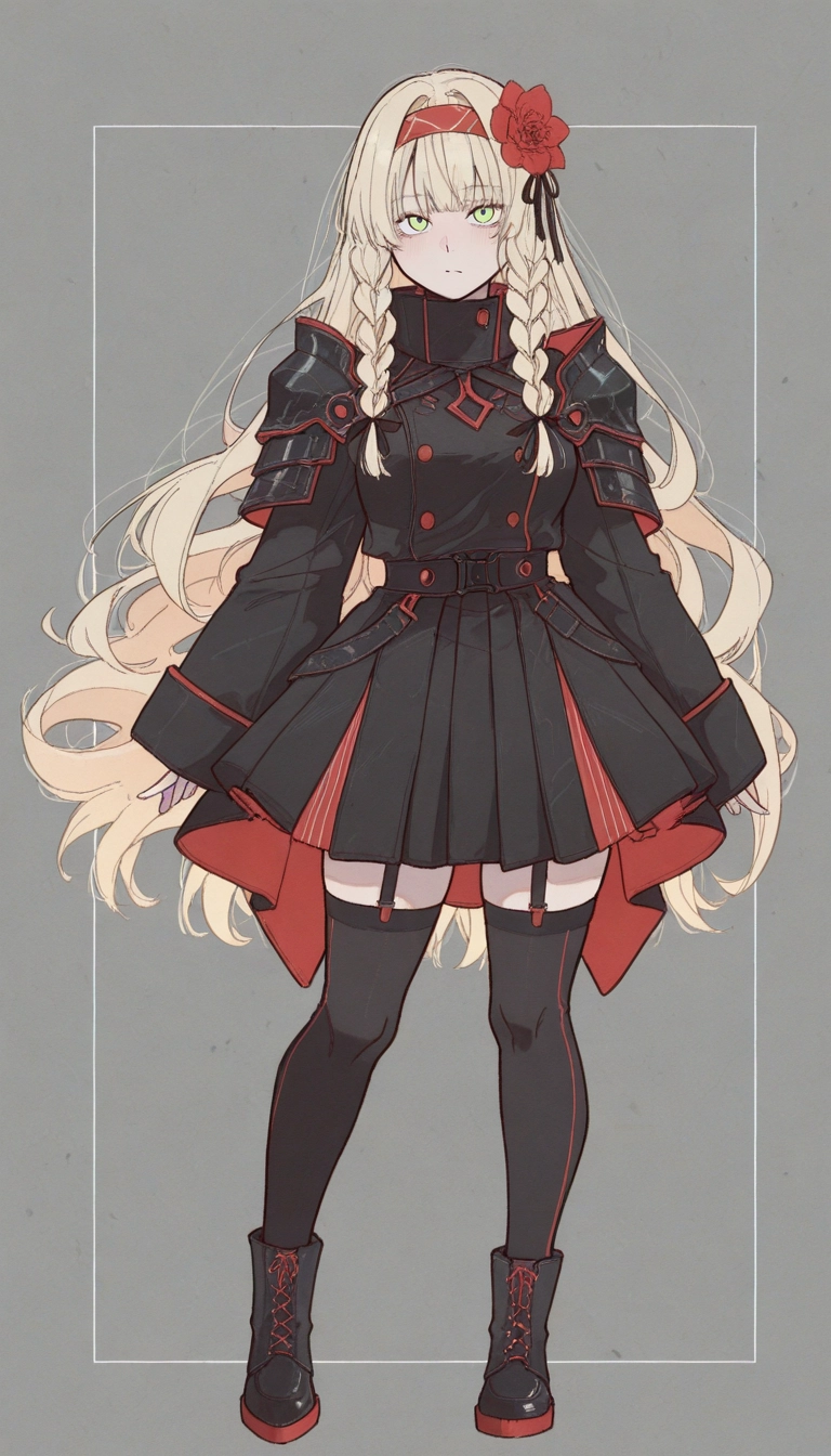 1girl, solo, long hair, thighhighs, braid, blonde hair