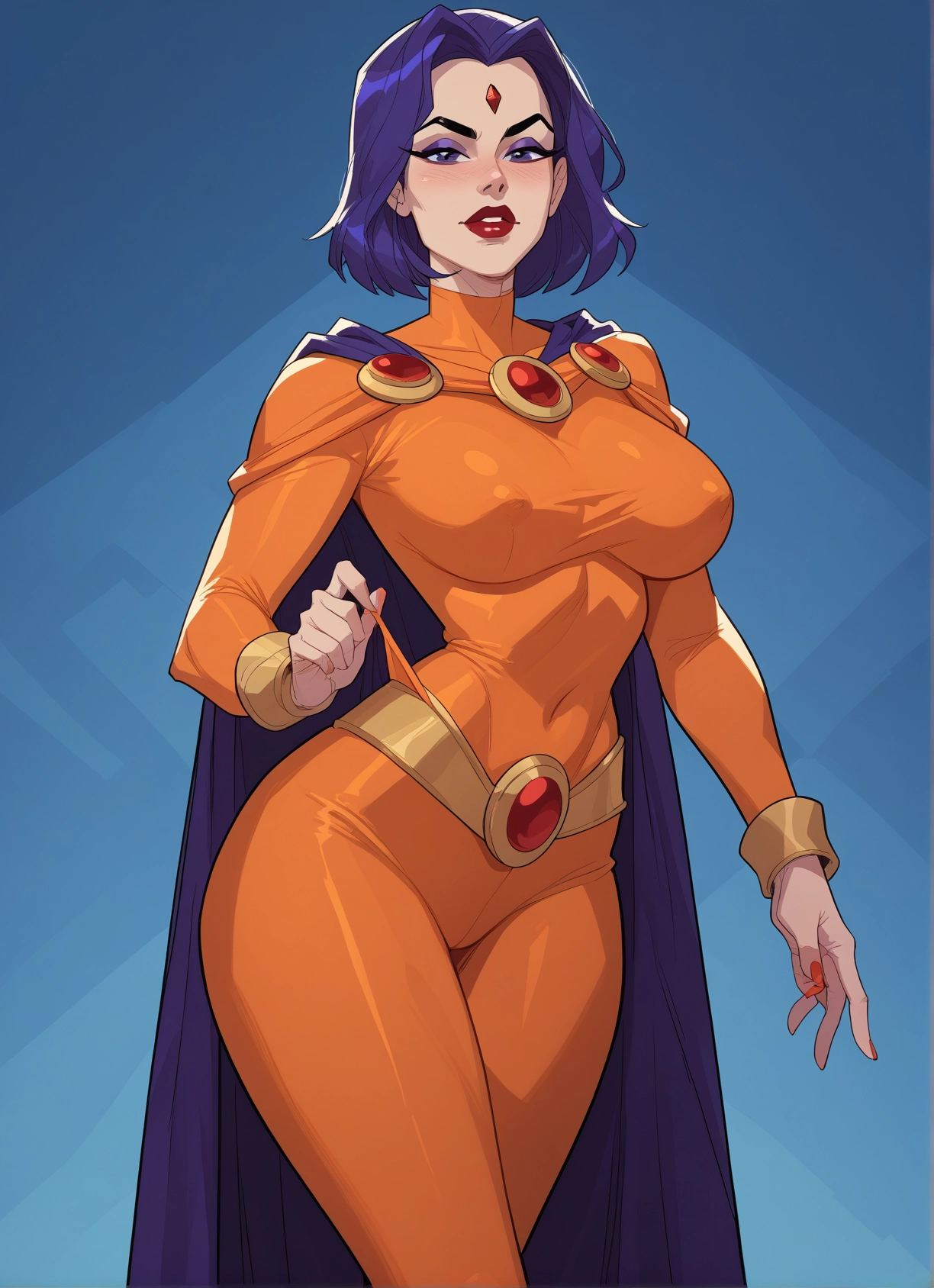 1girl, breasts, solo, cape, bodysuit, short hair · Yamete.gg