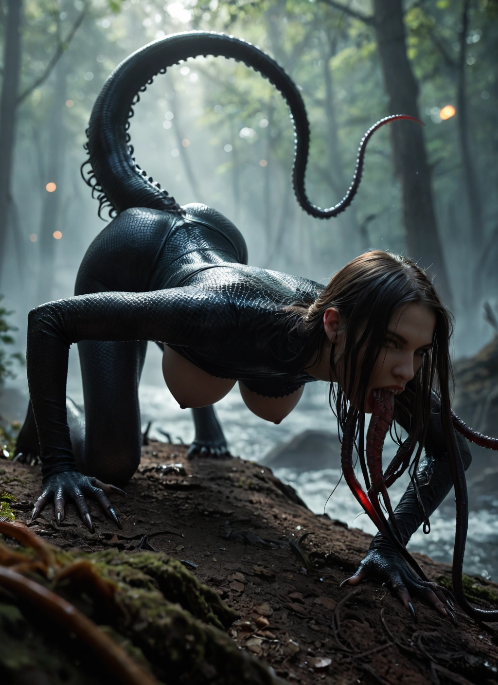 1girl, breasts, nipples, solo, tail, all fours · Yamete.gg