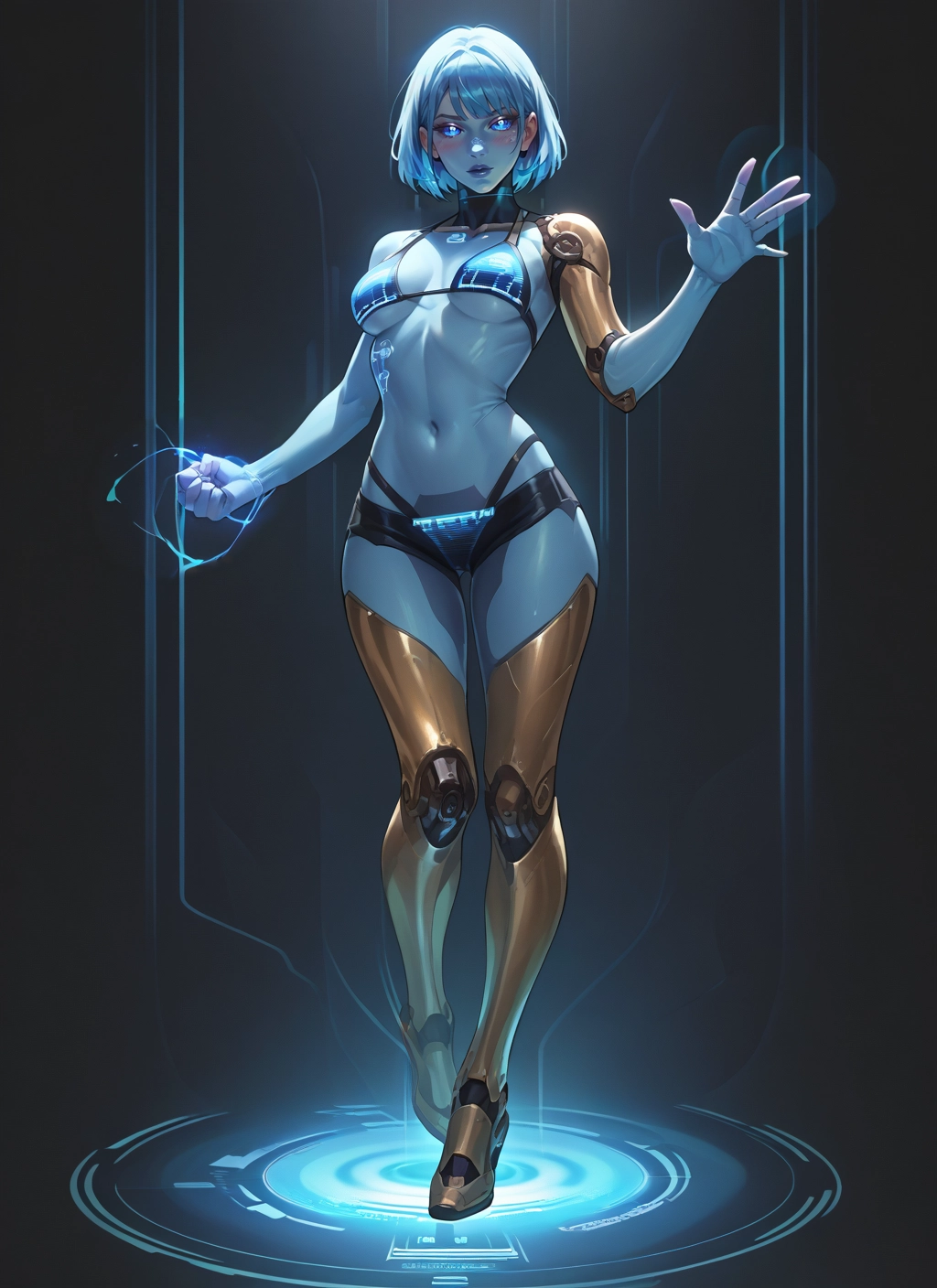 1girl, solo, breasts, blue eyes, short hair, navel · Yamete.gg
