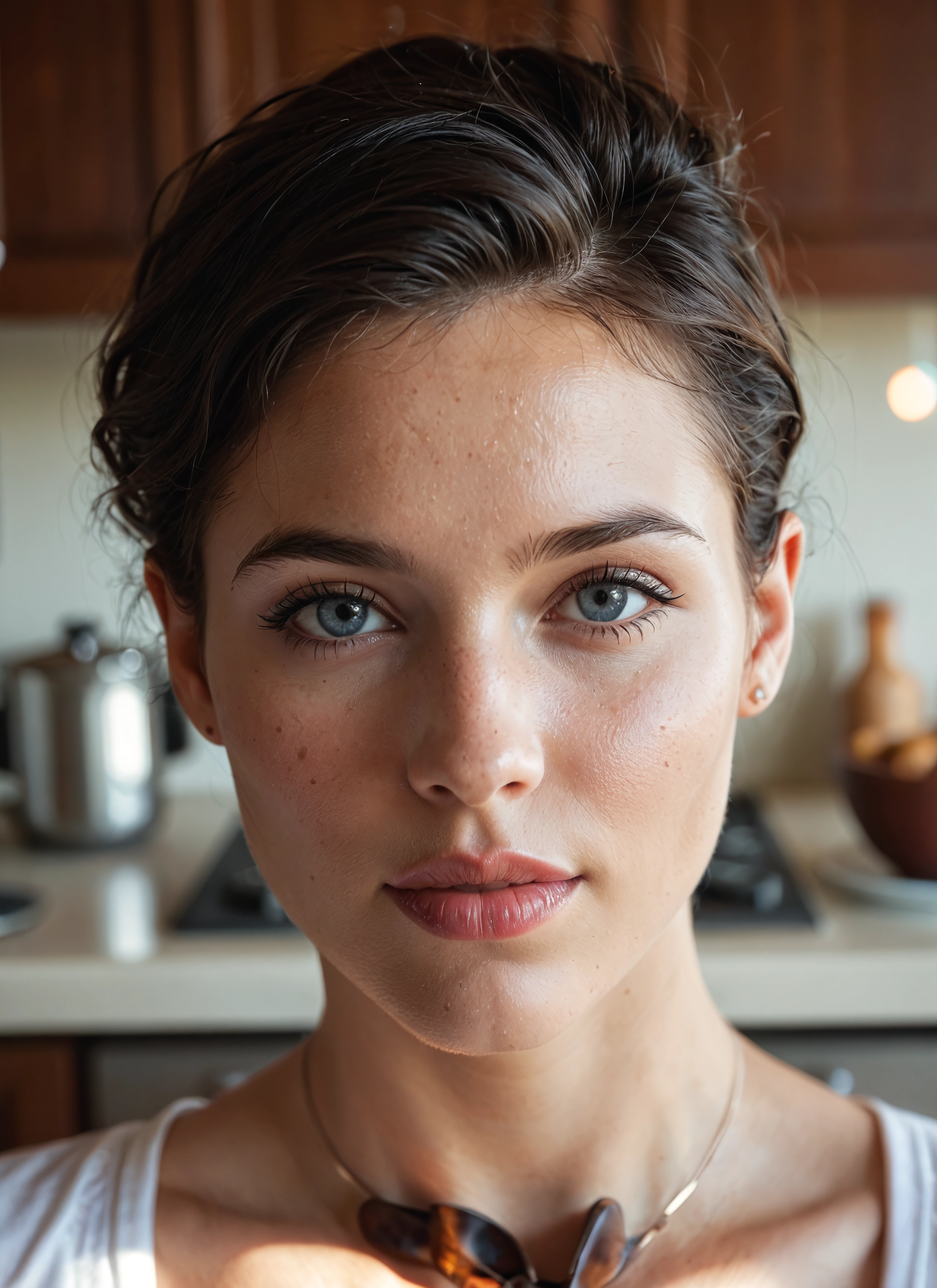 1girl, solo, jewelry, looking at viewer, freckles, realistic · Yamete.gg