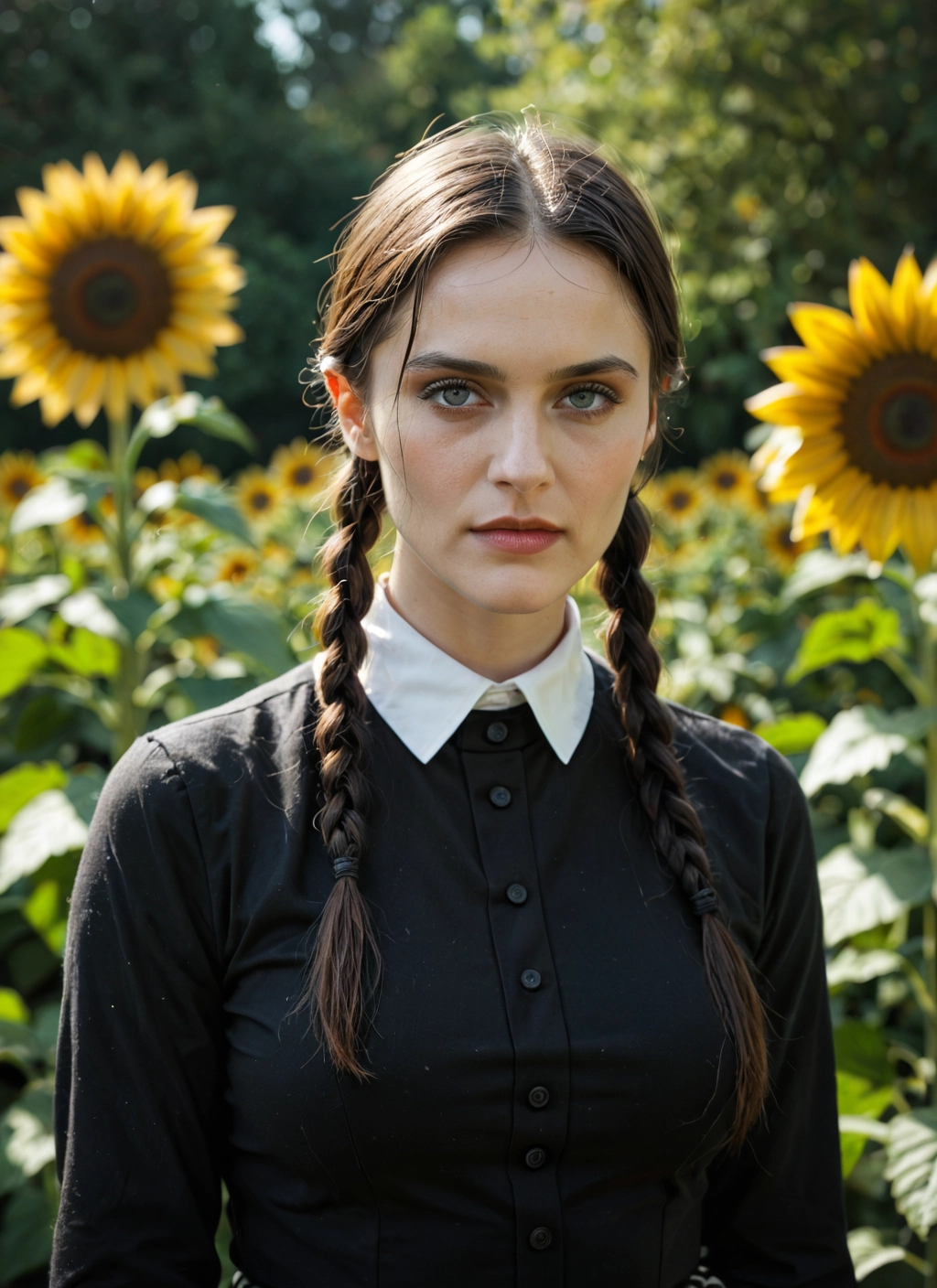 1girl, flower, solo, braid, sunflower, twin braids · Yamete.gg