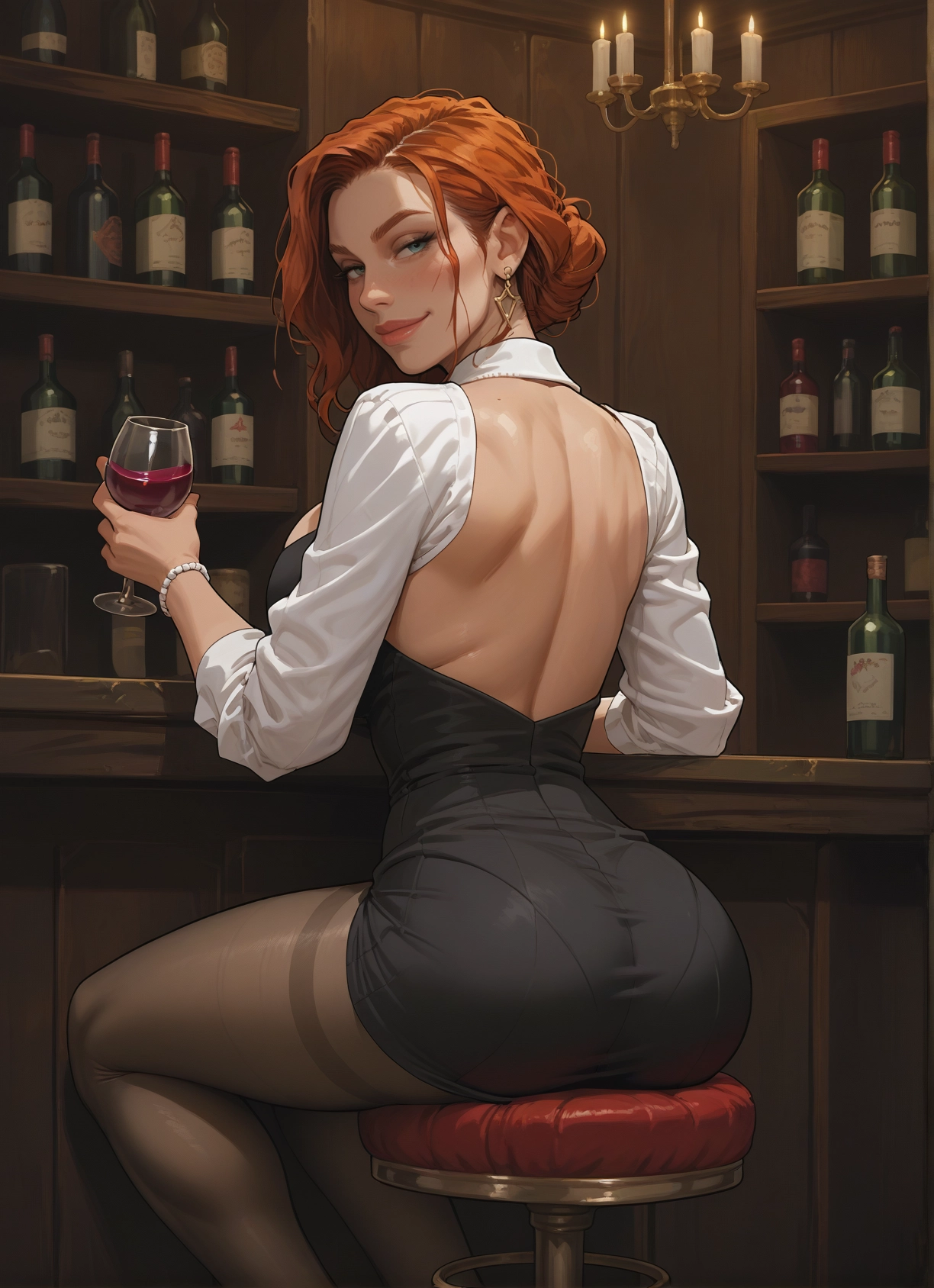 1girl, ass, pantyhose, jewelry, cup, earrings · Yamete.gg