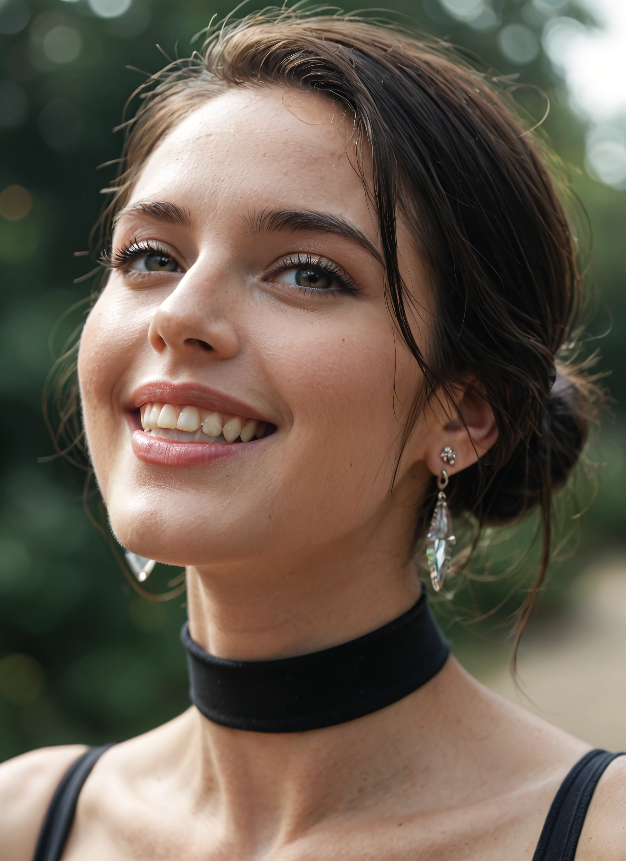 1girl, solo, jewelry, earrings, choker, teeth · Yamete.gg
