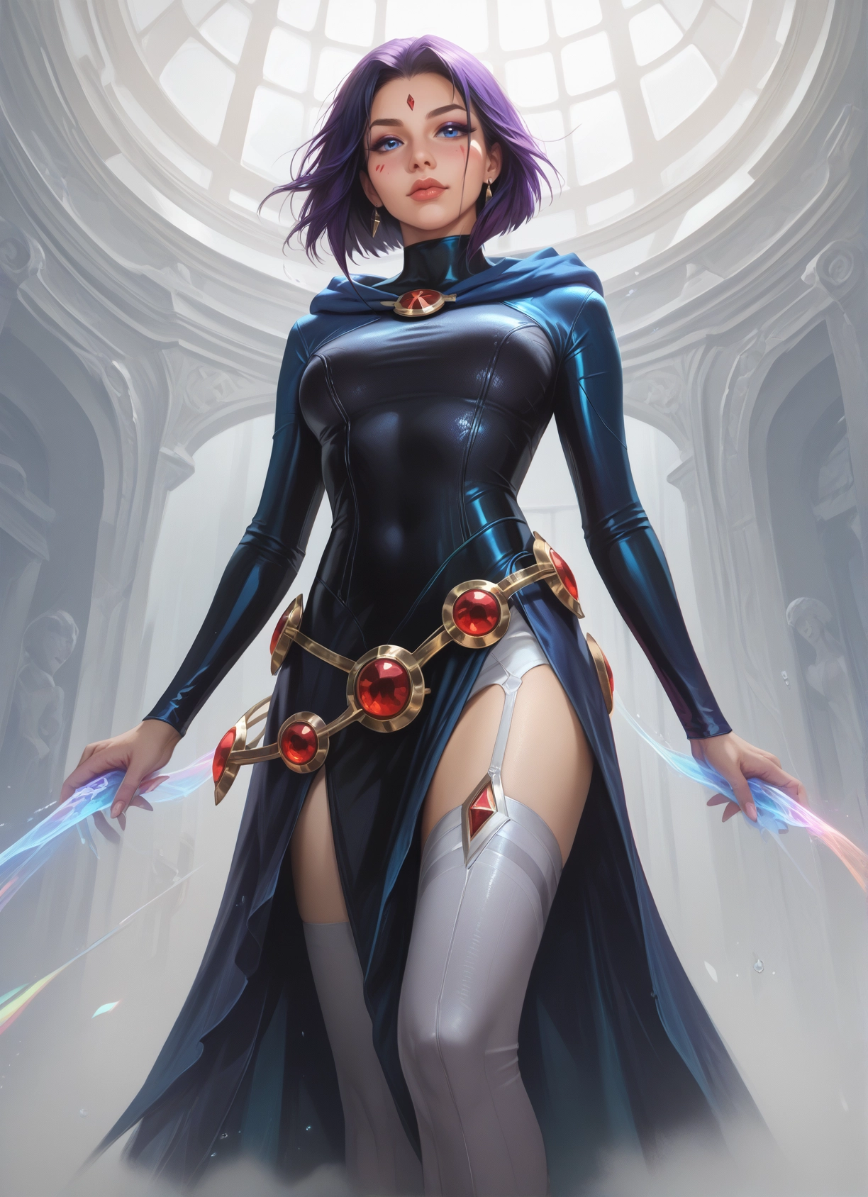 1girl, blue eyes, jewelry, thighhighs, solo, earrings · Yamete.gg