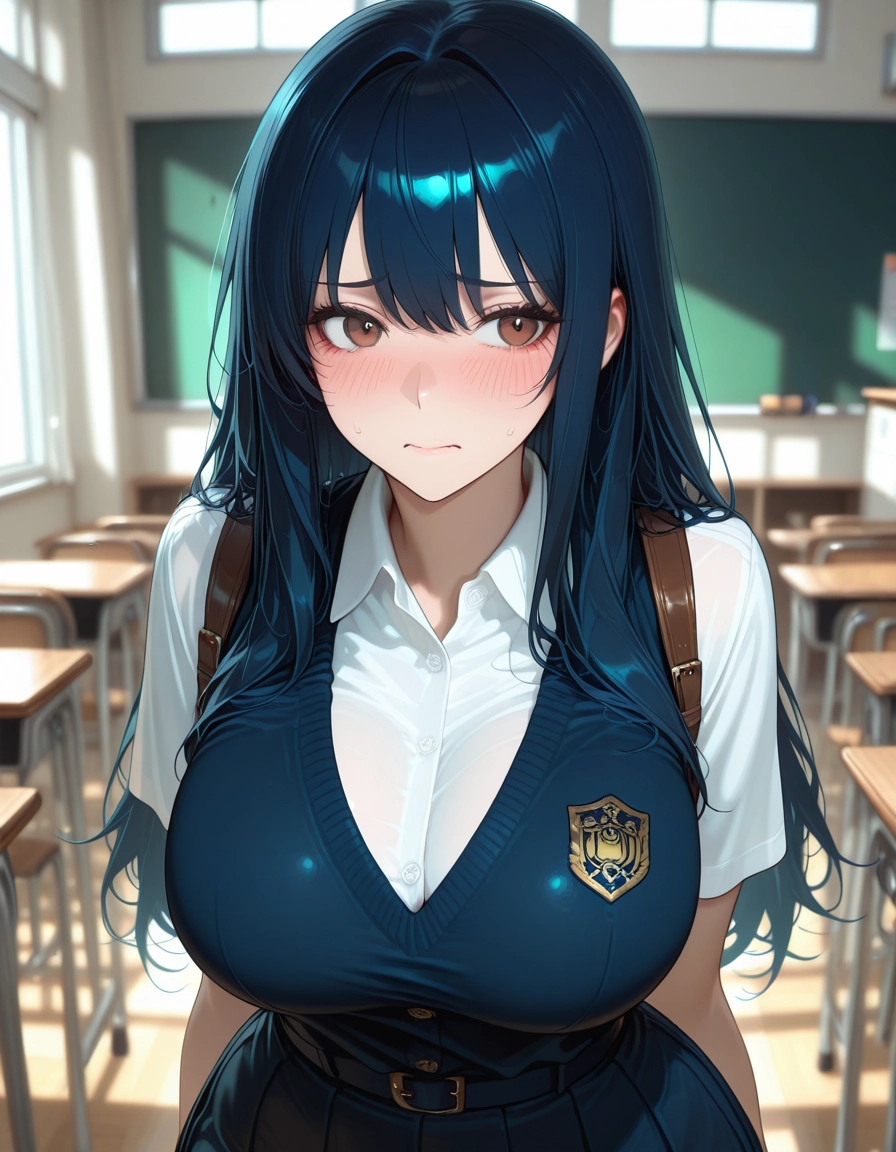 1girl, breasts, classroom, indoors, solo, blush · Yamete.gg