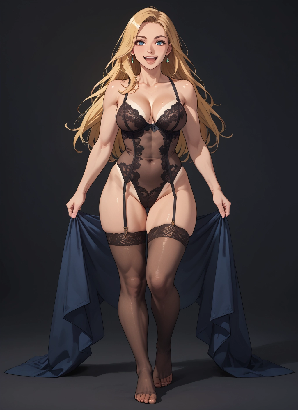 1girl, breasts, blonde hair, jewelry, long hair, thighhighs · Yamete.gg