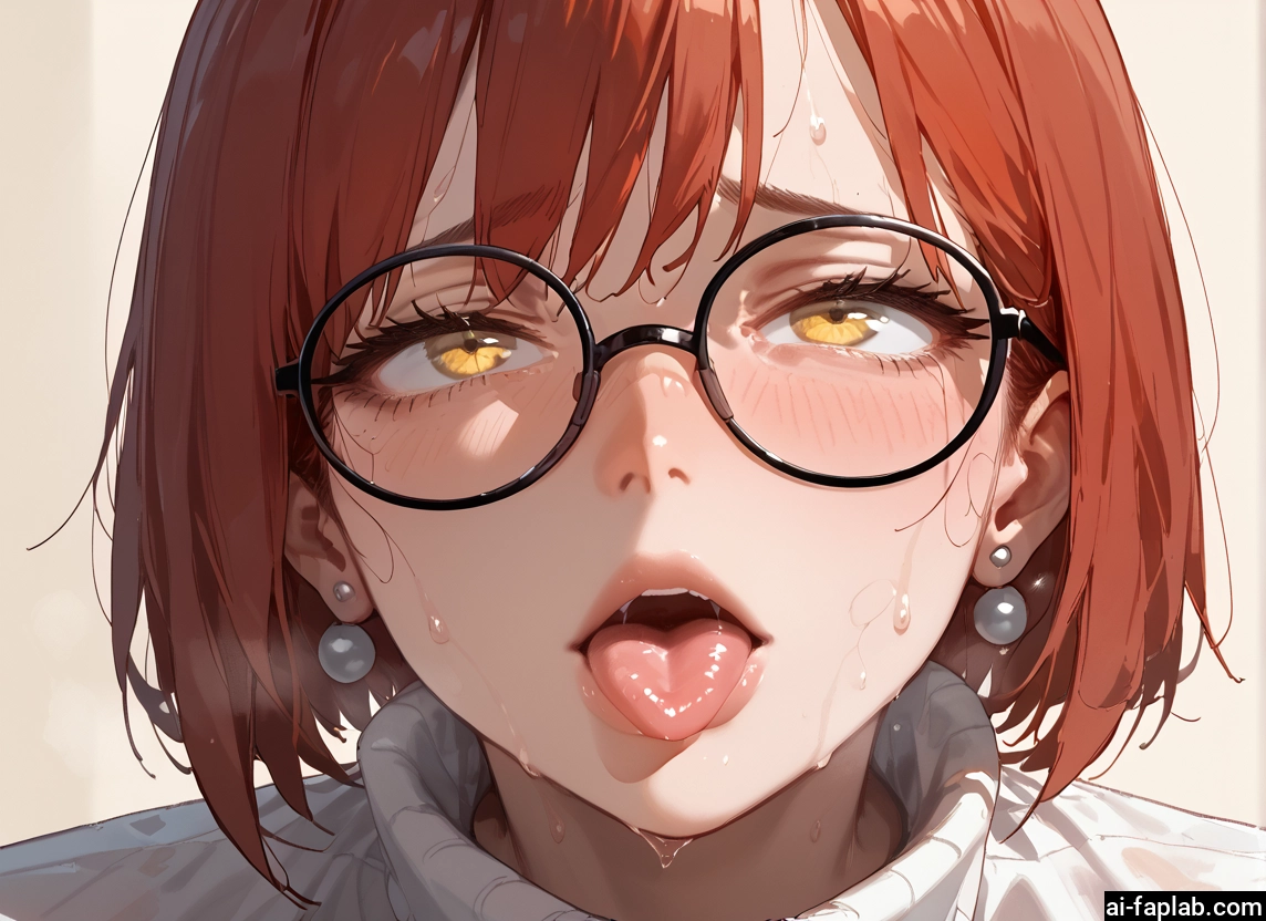 1girl, glasses, jewelry, solo, earrings, tongue