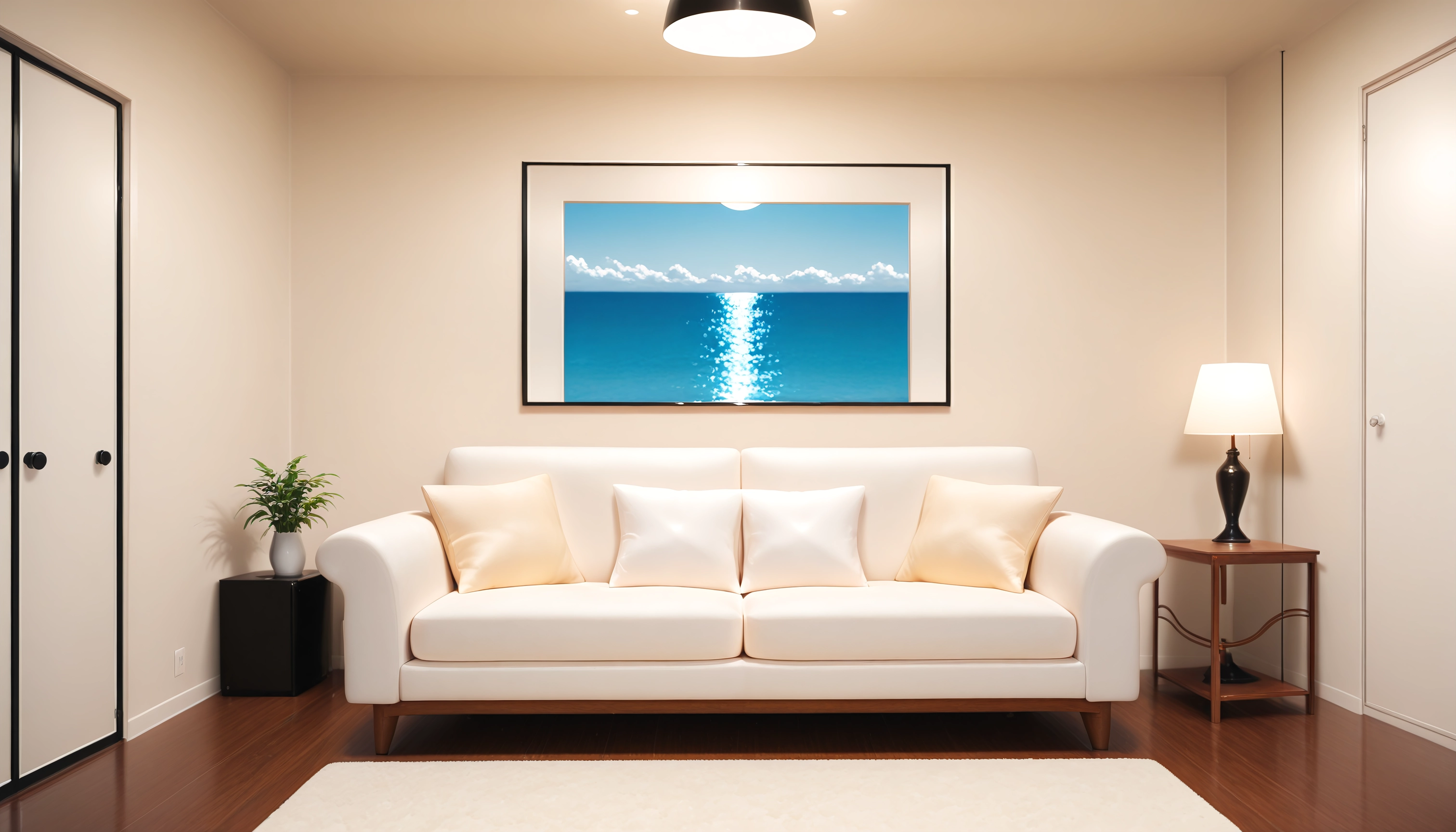 no humans, couch, indoors, scenery, lamp, plant · Yamete.gg
