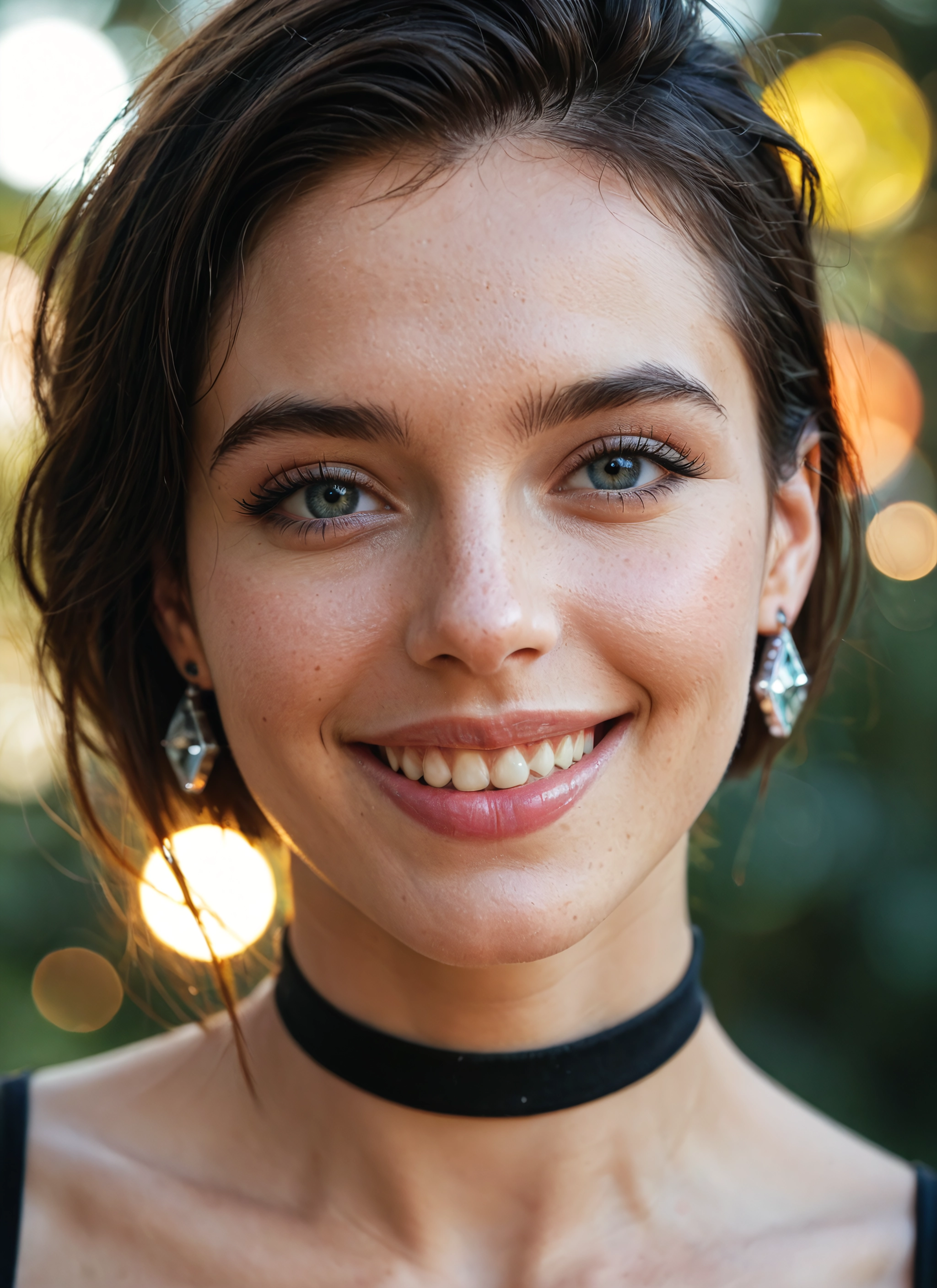1girl, solo, jewelry, earrings, choker, smile · Yamete.gg
