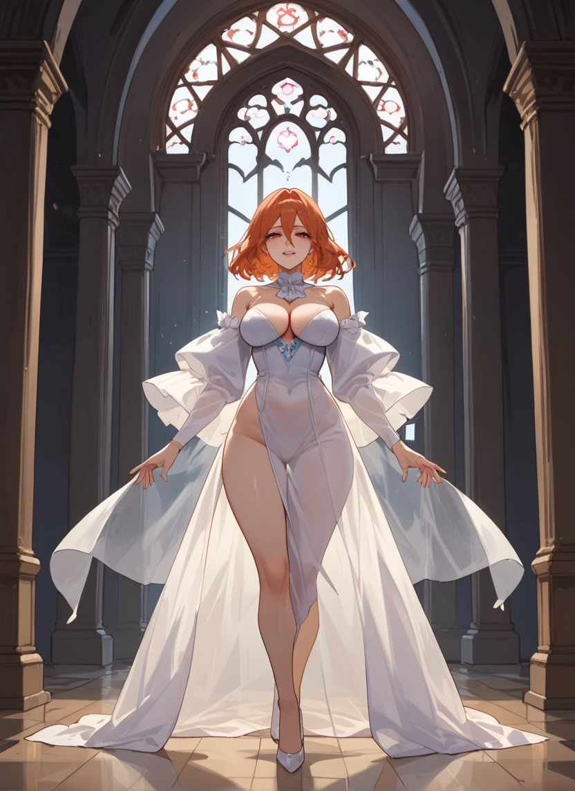 1girl, breasts, dress, large breasts, solo, white dress · Yamete.gg
