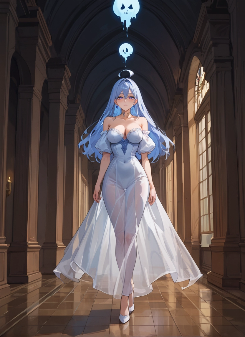 1girl, breasts, dress, long hair, white dress, solo · Yamete.gg