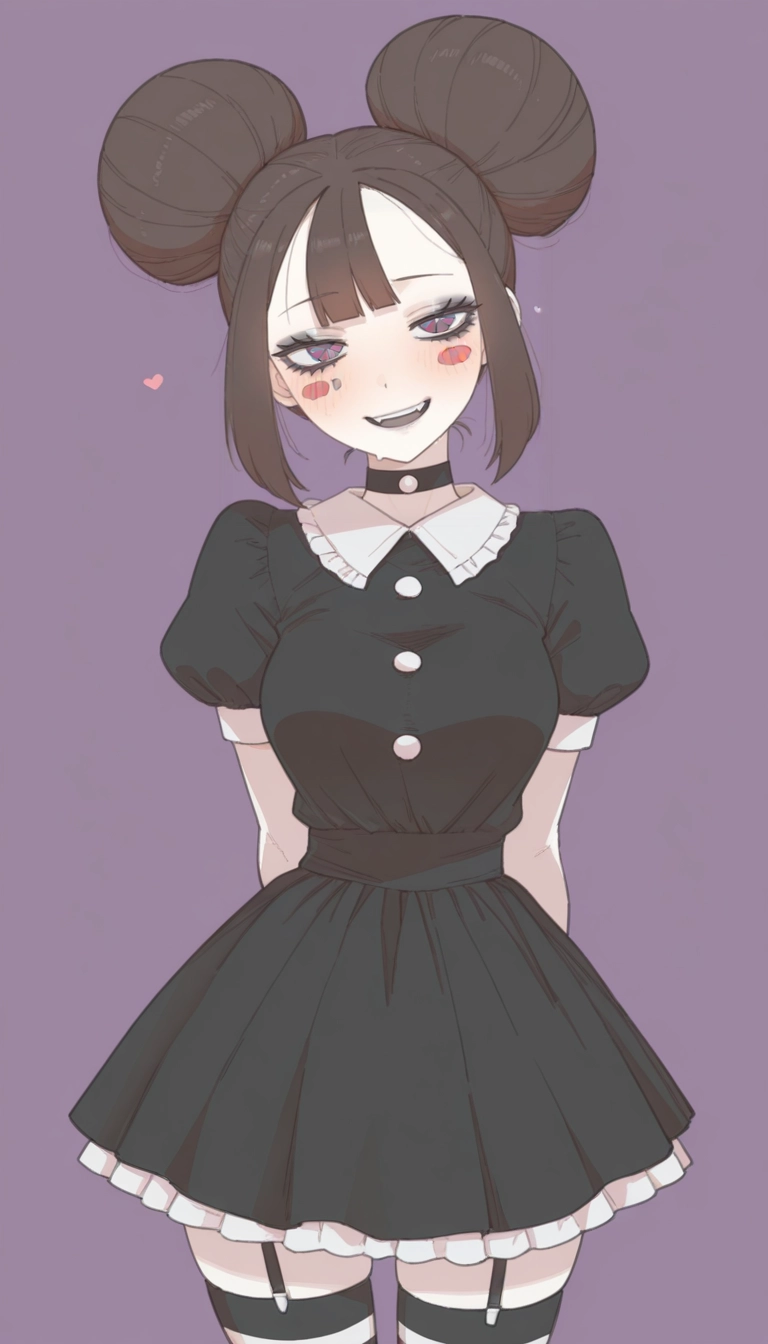 1girl, solo, double bun, hair bun, thighhighs, simple background · Yamete.gg