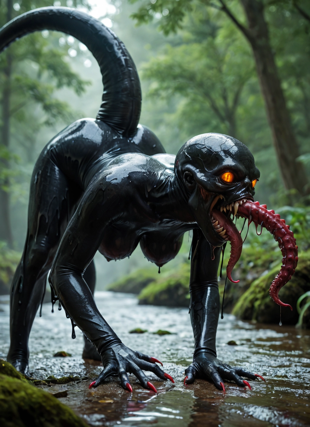 1girl, breasts, tongue, solo, long tongue, monster girl · Yamete.gg