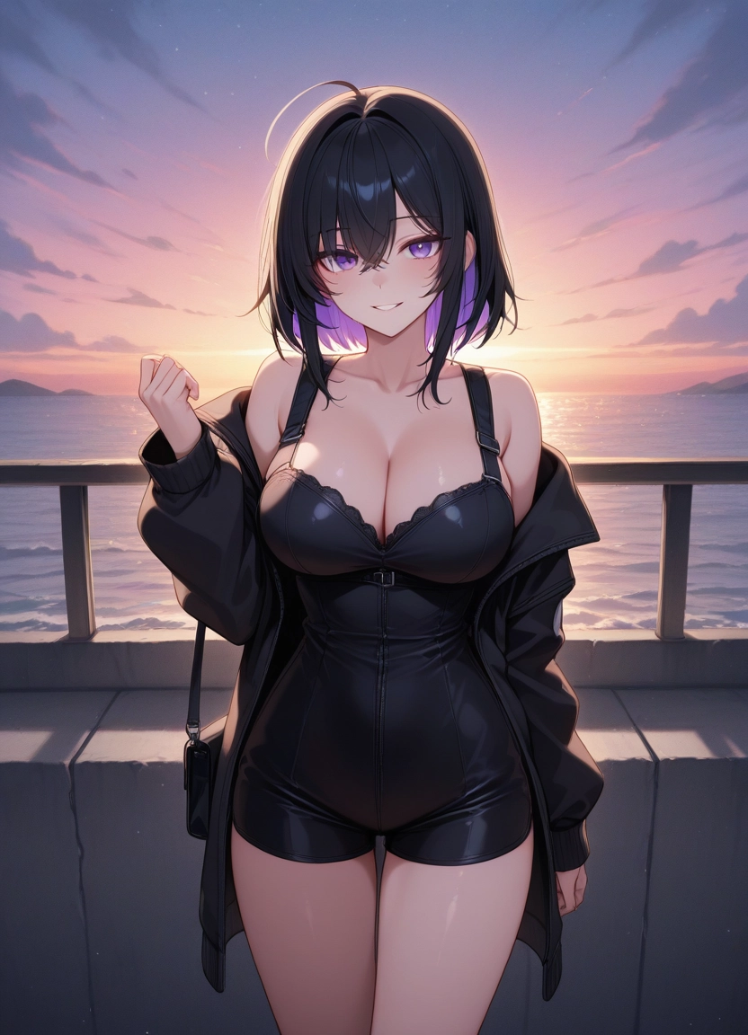 1girl, breasts, solo, cleavage, black hair, colored inner hair · Yamete.gg
