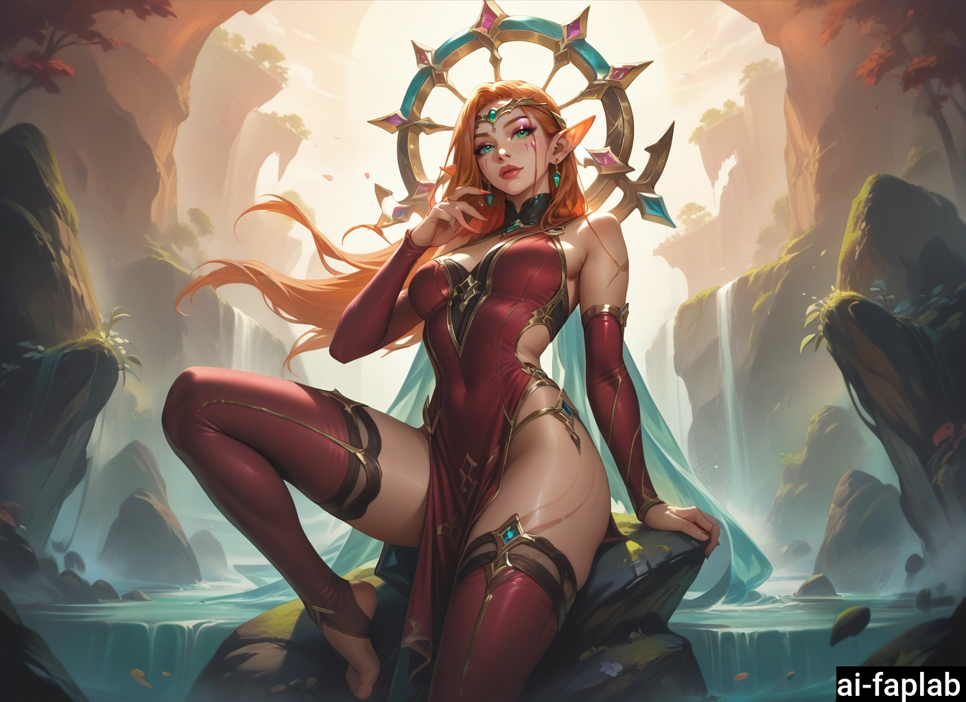 1girl, solo, pointy ears, breasts, thighhighs, long hair · Yamete.gg