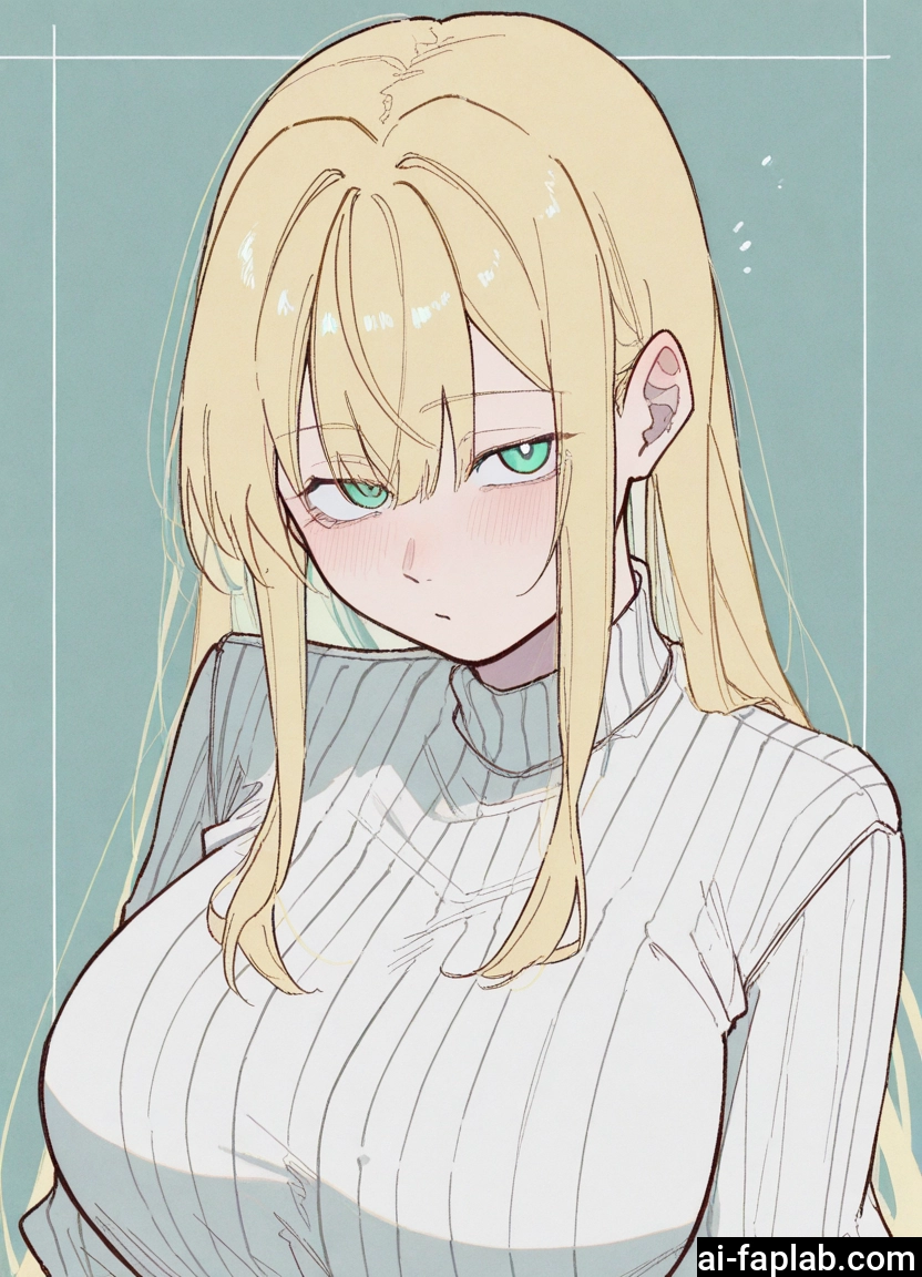 1girl, blonde hair, breasts, sweater, long hair, solo
