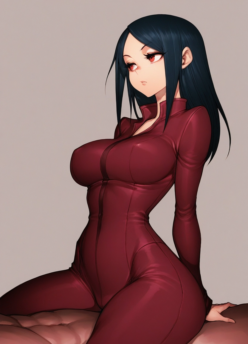 1girl, breasts, red eyes, 1boy, long hair, black hair