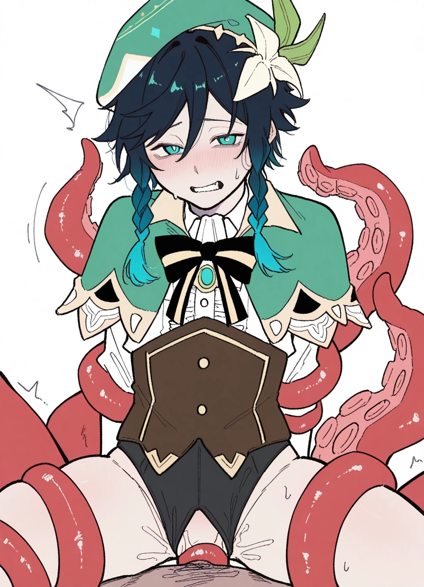tentacles, tentacles on male, venti (genshin impact), male focus, hat, blush · Yamete.gg