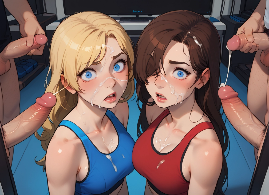 penis, breasts, cum, multiple girls, 2girls, blonde hair · Yamete.gg