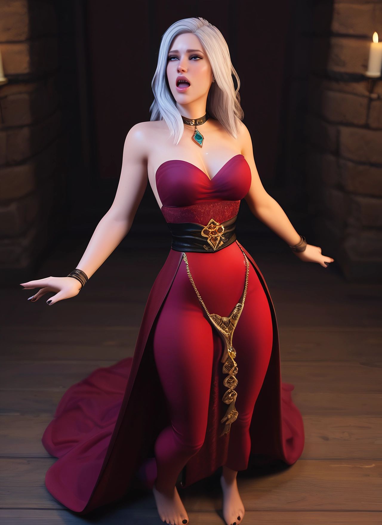 1girl, breasts, dress, solo, barefoot, jewelry · Yamete.gg