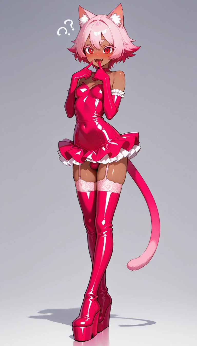 pink hair, gloves, dark skin, elbow gloves, animal ears, thighhighs · Yamete.gg