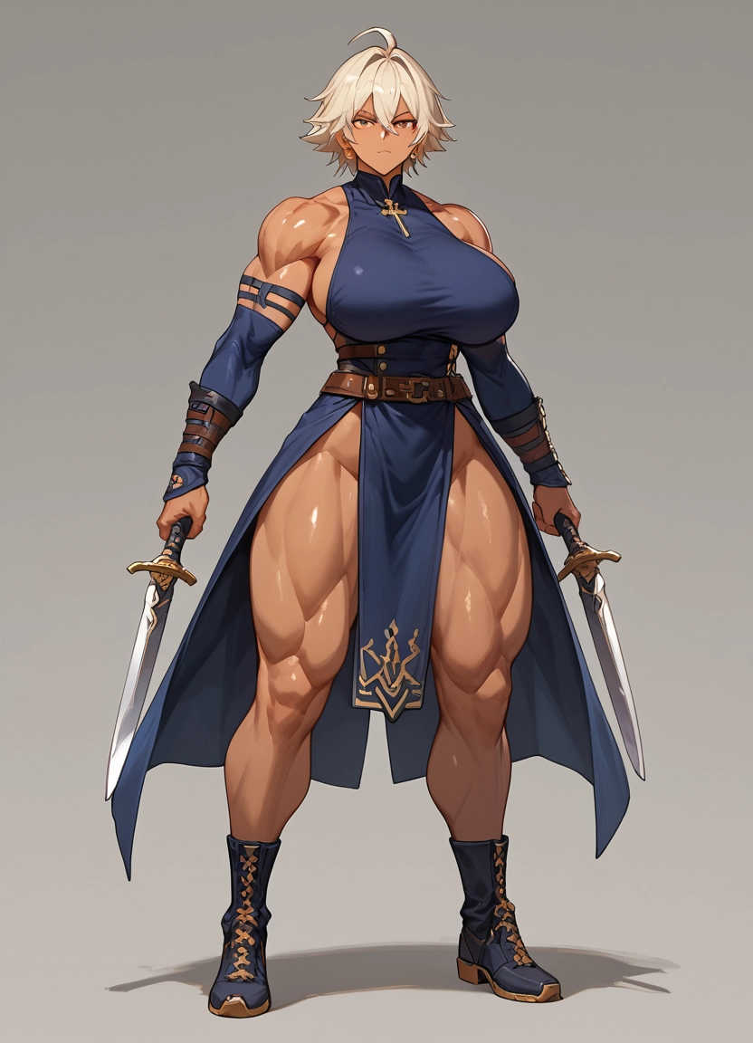 1girl, breasts, weapon, muscular, muscular female, solo