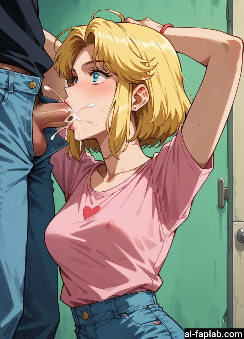 1girl, blonde hair, penis, hetero, oral, 1boy