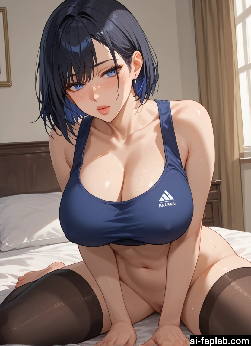 breasts, 1girl, female pubic hair, pubic hair, thighhighs, blue eyes · Yamete.gg