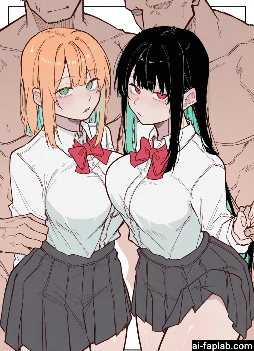multiple girls, 2girls, breasts, skirt, black hair, large breasts