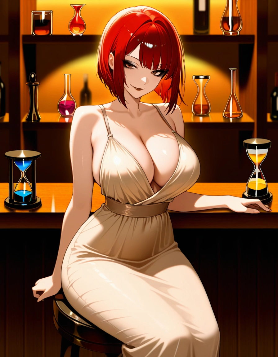 1girl, breasts, solo, dress, red hair, cleavage · Yamete.gg