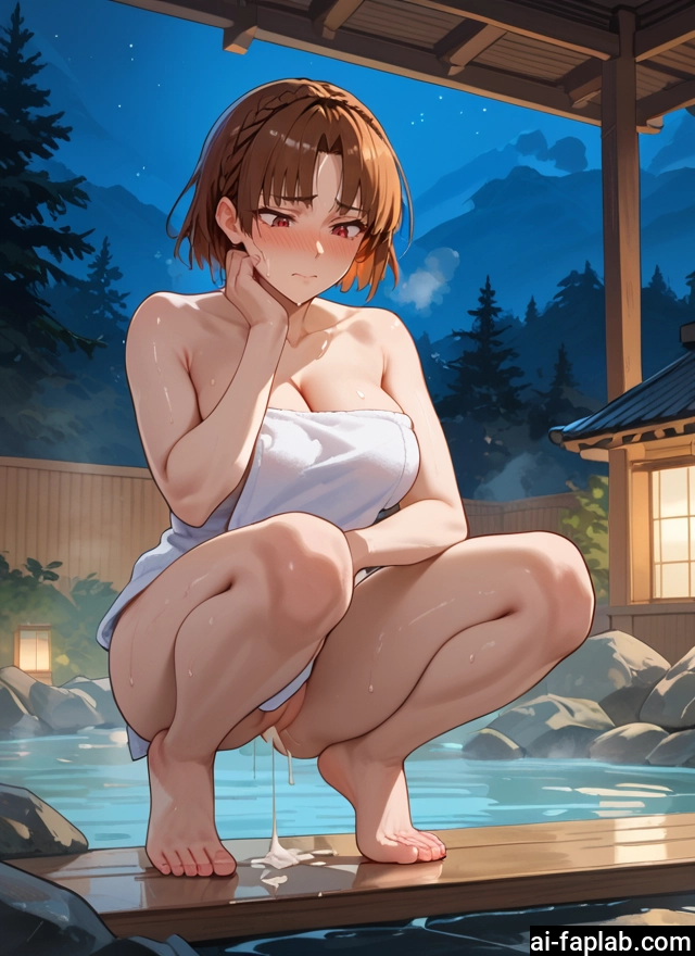 1girl, breasts, towel, solo, cum, squatting · Yamete.gg