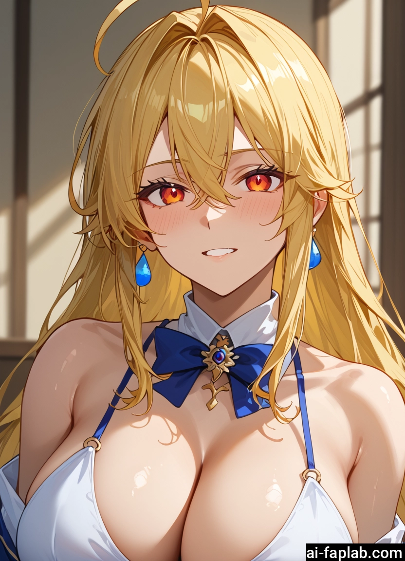 1girl, breasts, blonde hair, jewelry, earrings, large breasts