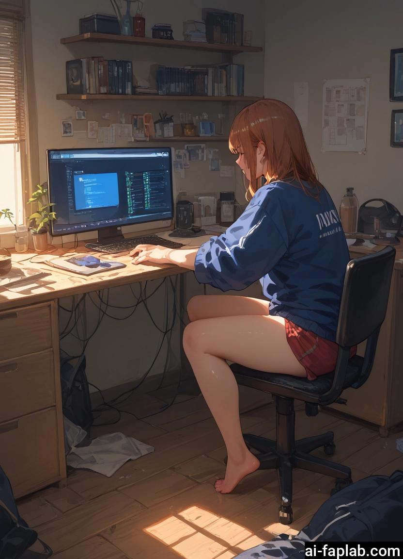 1girl, barefoot, shorts, sitting, chair, solo
