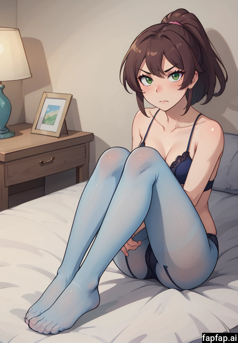 1girl, pantyhose, solo, underwear, green eyes, brown hair · Yamete.gg