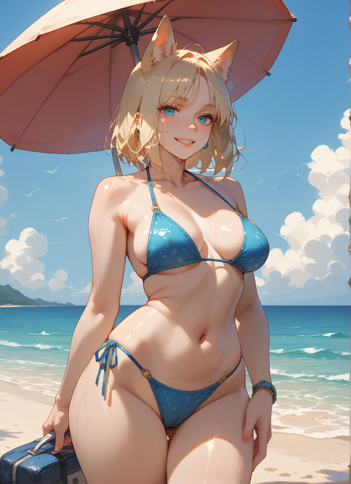 1girl, swimsuit, breasts, bikini, animal ears, solo · Yamete.gg