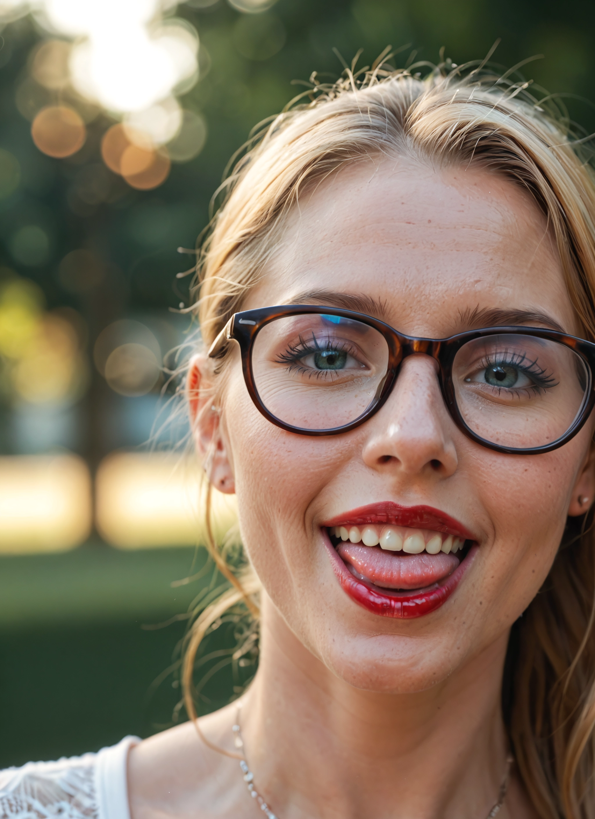 1girl, solo, glasses, jewelry, necklace, teeth · Yamete.gg