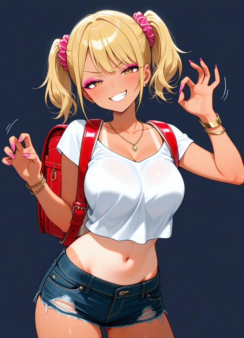 1girl, tan, solo, smile, breasts, blonde hair · Yamete.gg