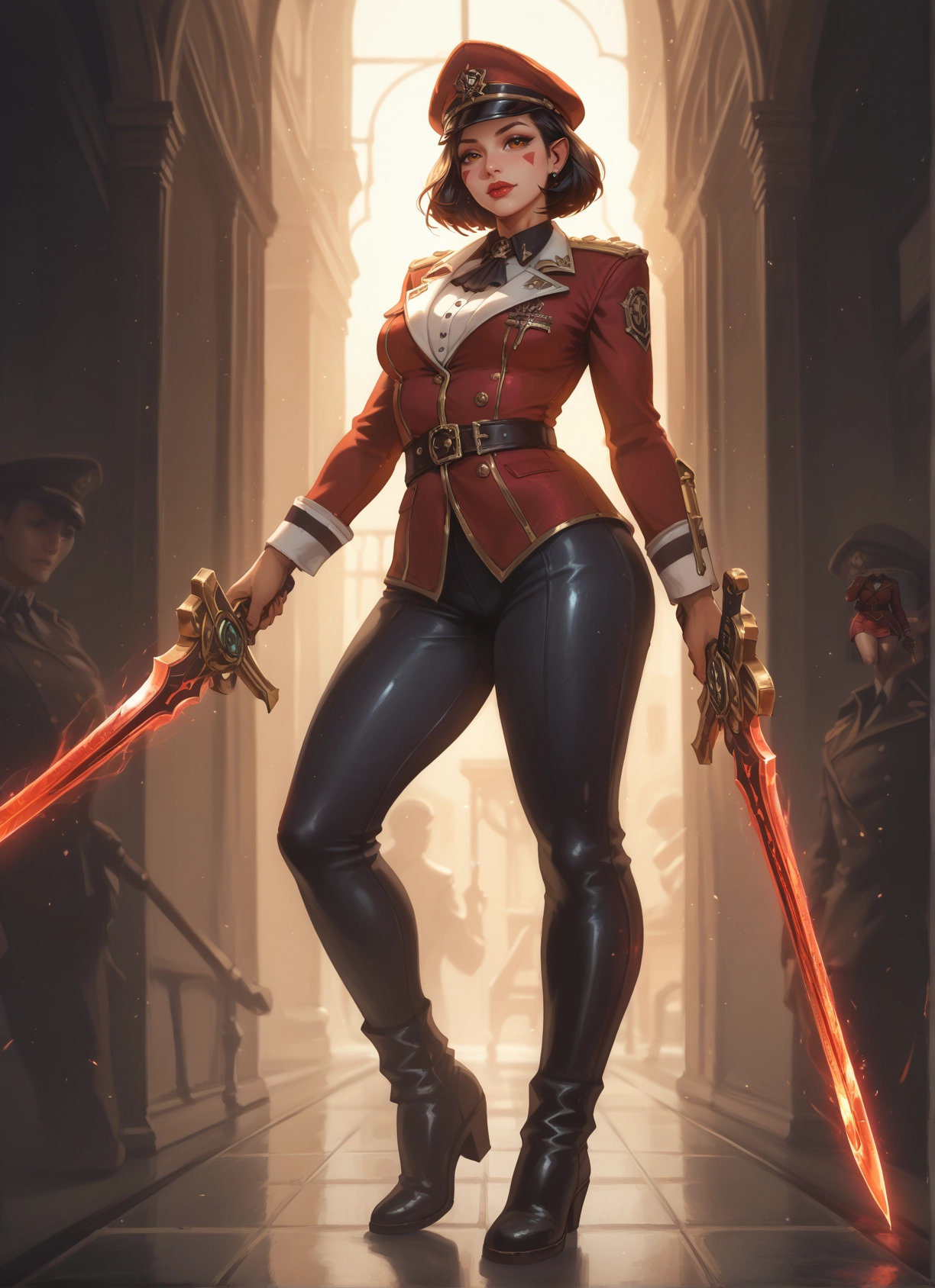 weapon, sword, hat, holding, dual wielding, 1girl · Yamete.gg