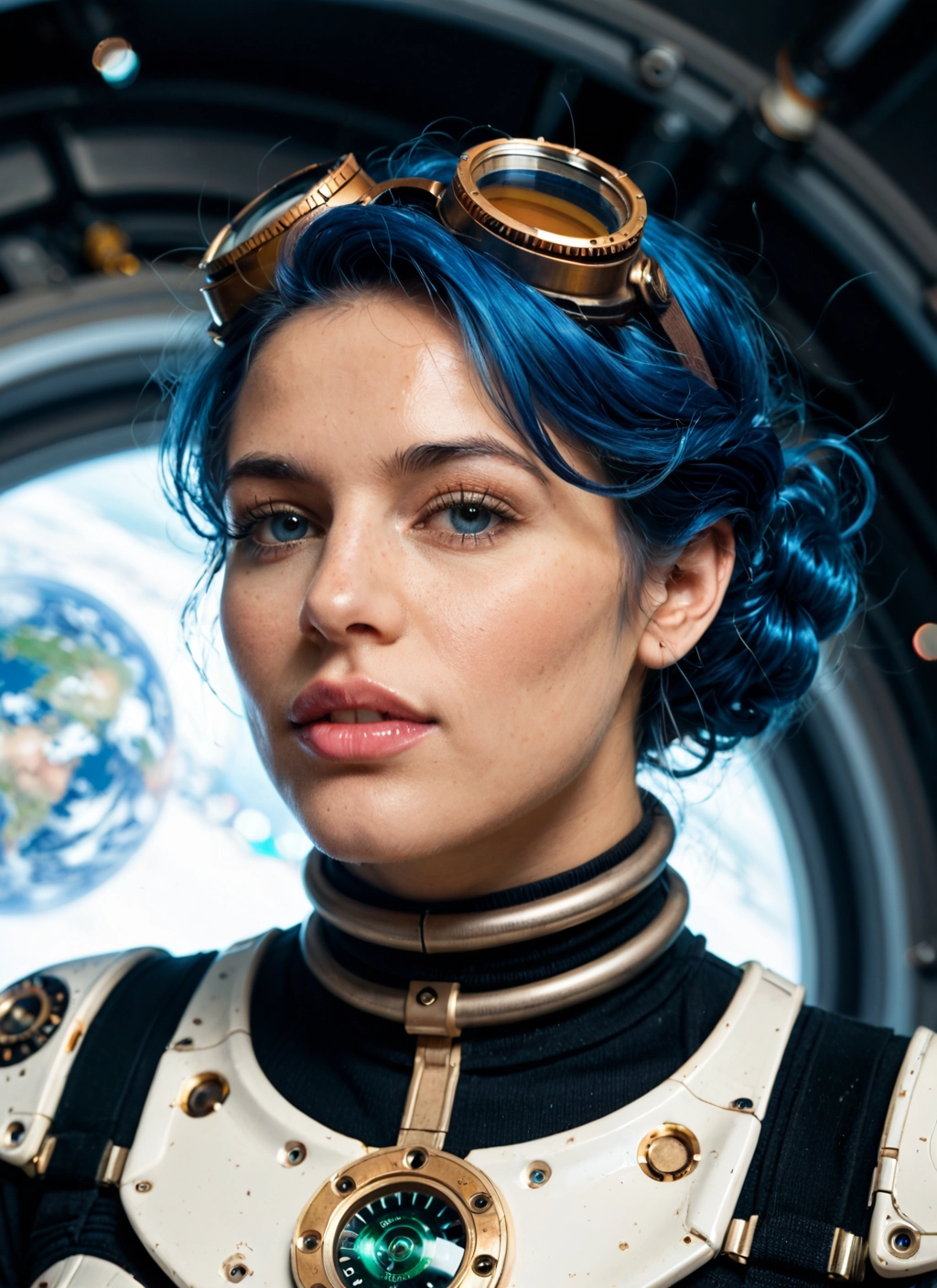 1girl, solo, goggles, blue hair, goggles on head, blue eyes · Yamete.gg